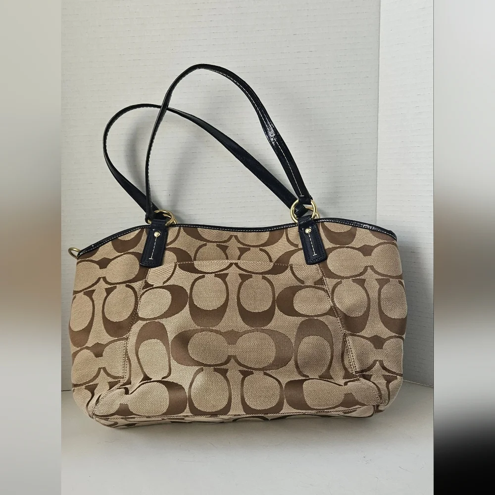 Coach Navy Signature‎ Stripe Pocket Tote Shoulder Bag